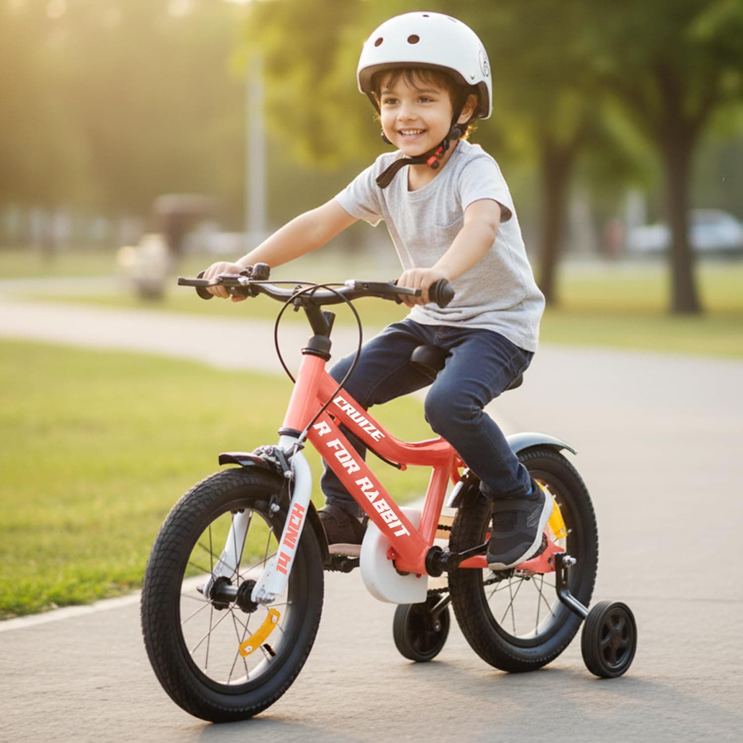 R for Rabbit Cruize Bicycle for Kids 14T Inch Cycle with Training Wheels for 3 to 5 Years Baby Boys & Girls of Upto 40 Kgs Weight Capacity - 90% Installed (Peach)