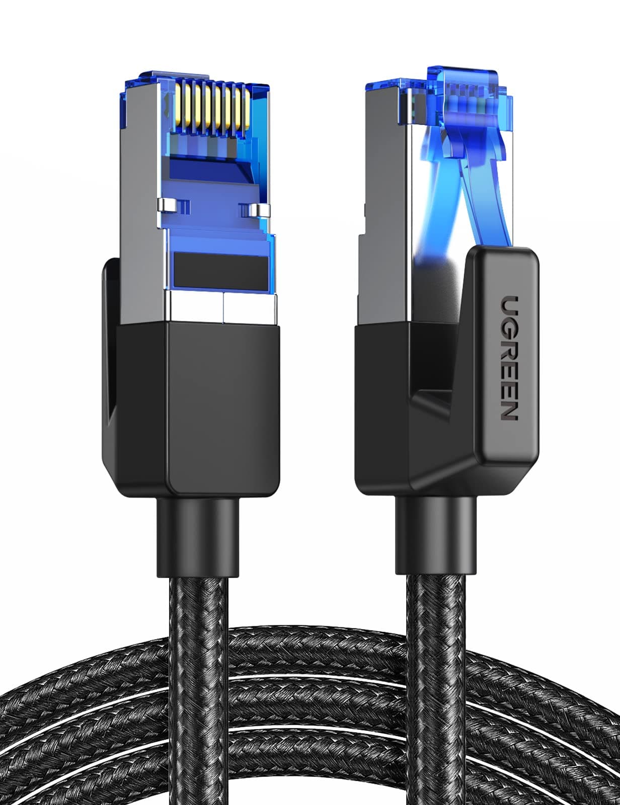 UGREEN CAT 8 Ethernet Cable 2M, High Speed Braided 40Gbps 2000MHz LAN Wire | F/FTP POE RJ45 LAN Network Patch Cords Compatible with Xbox One Switch PS5 PS4 WiFi Extender Router Modem