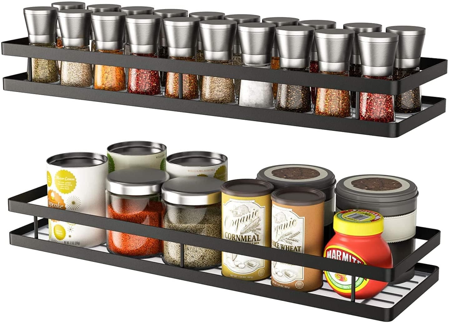 Vervique Emporium 2-Tier Wall Mounted Spice Rack Organizer | Heavy-Duty Metal Shelf for Kitchen, Pantry, Cabinet, Bathroom Storage for Jars, Condiments, Seasoning, Bottles | Rustproof, Space-Saving