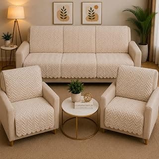Quilted Sofa Cover Set 5 Seater for Living Room - 3 Seater & 1+1 Seater Sofa Slip Covers for Home - Premium Furniture Protector Panels for Sofa Couch Office, 10 Pieces