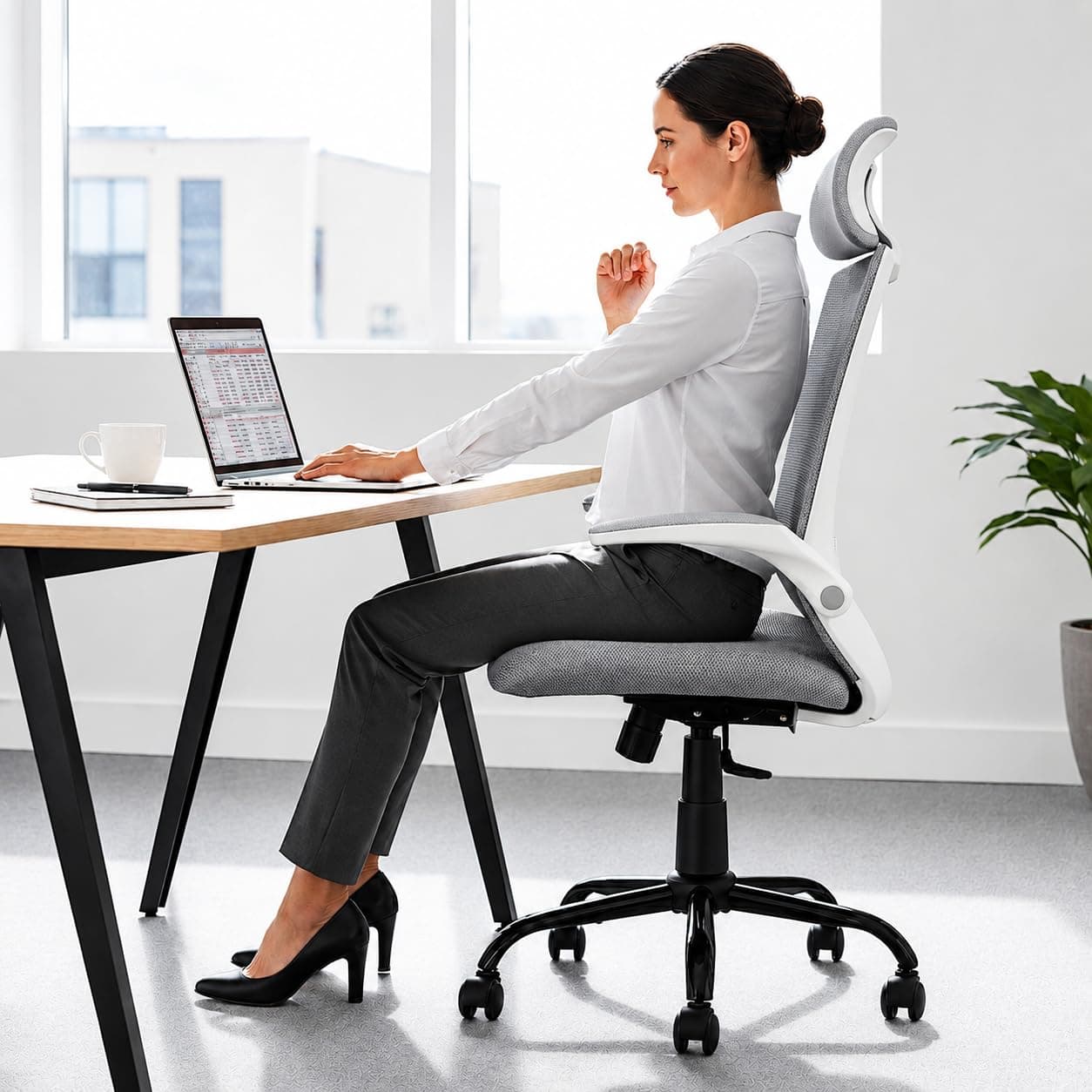 CELLBELL Swift Ergonomic Mesh Office Chair High Back with Adjustable Headrest 3D Armrests Multi Lock Synchro Tilt Breathable Back Chrome Base Work from Home Computer Desk Chair (White)