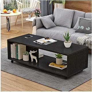 Lukzer Engineered Wood Center Table with Wheels | CT-003/Wenge | Open Rack Storage Organizing Desk Bed Side Display Stand Fashionable Furniture Rolling Coffee Tea Table DIY (80X40X40 Cm)