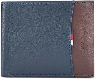 Tommy Hilfiger Men's Global Coin Wallet Mudcreek - Navy+Wine | 1 Coin Pocket | 2 Compartments | 4 Cards Slots | Stylish Men's Leather Wallet