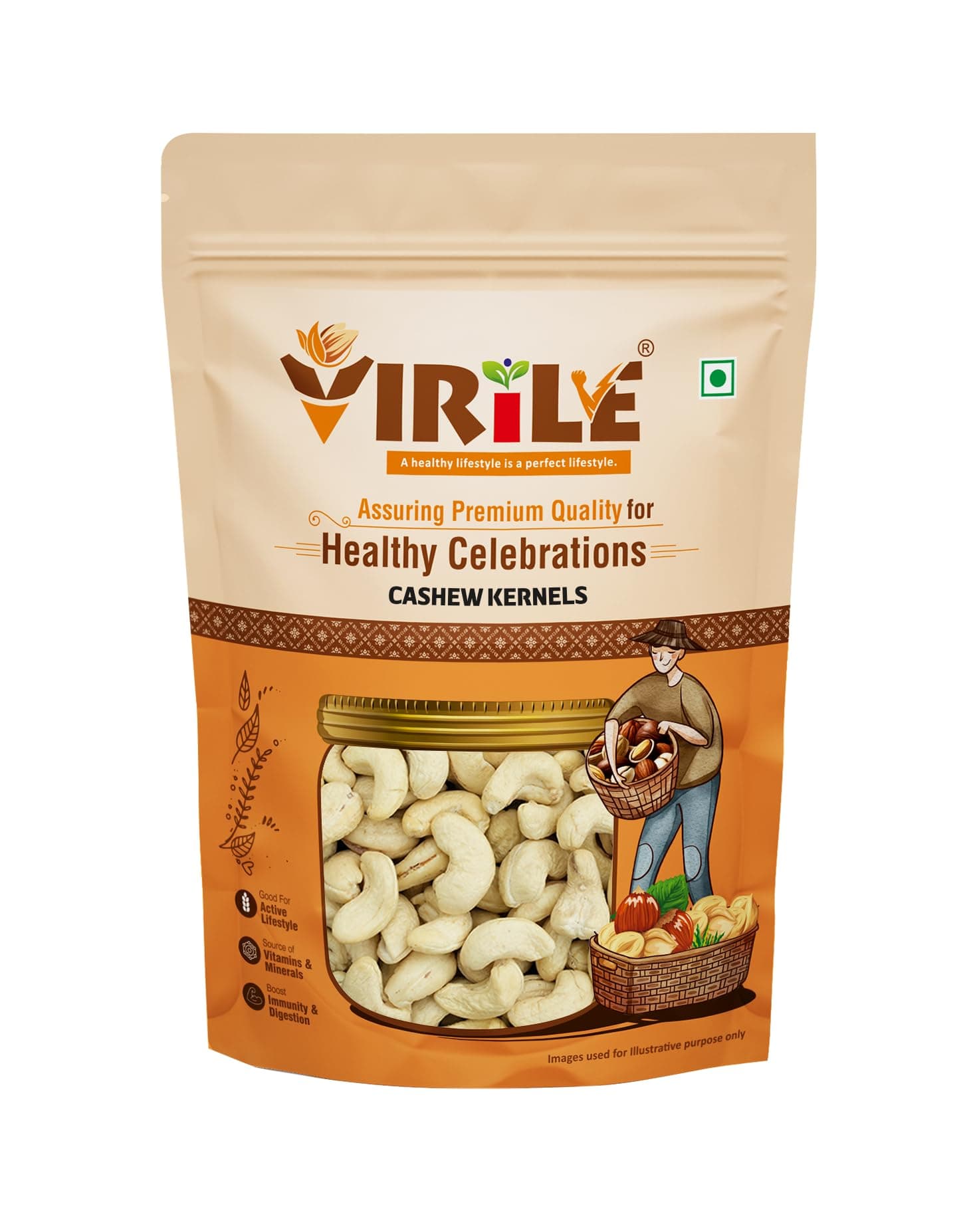 VIRILE Premium Cashews Whole/Kaju, 200g, Nutritious & Delicious, Kaju nuts, Rich in Protein, Magnesium & Phosphorus, Delicious & Crunchy Nuts