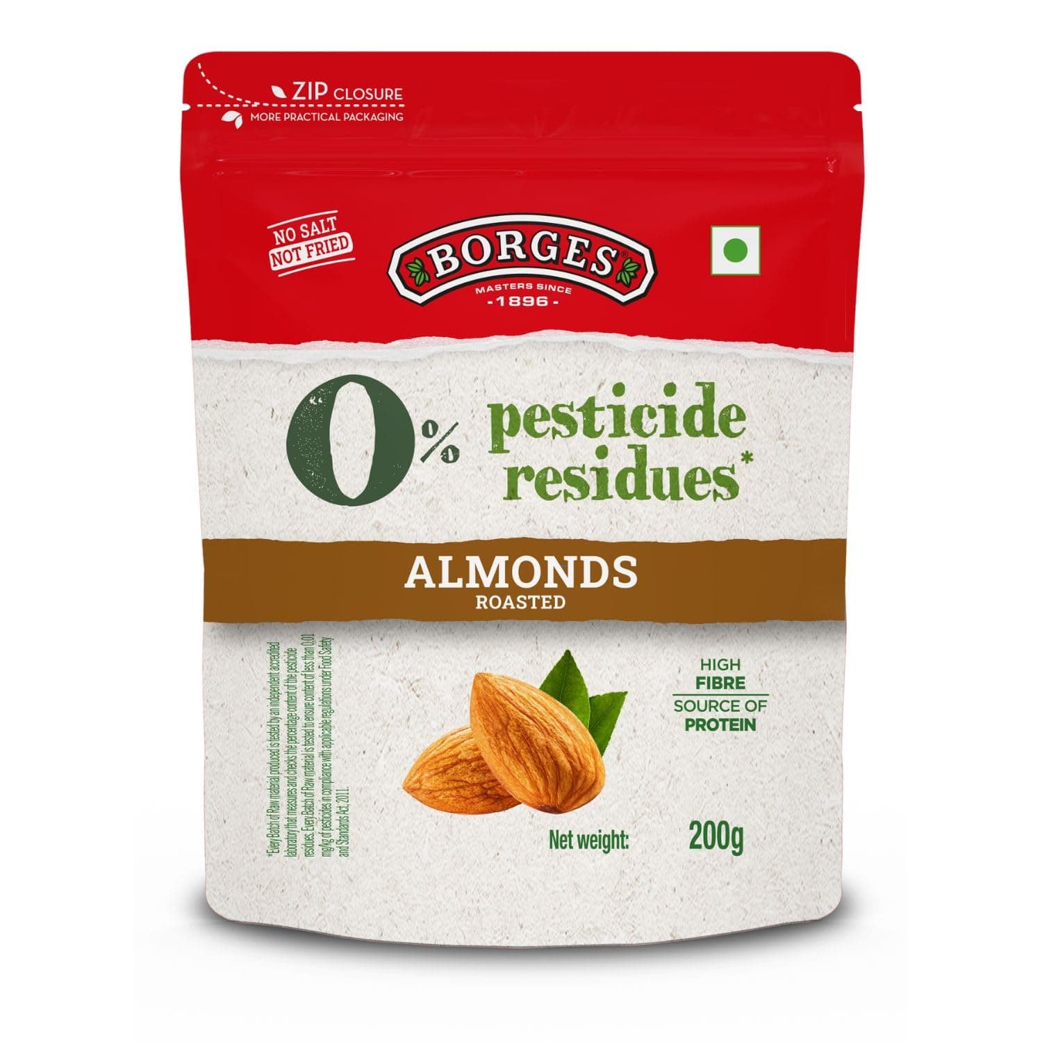 Borges ZPR Almonds - Roasted with Skin 200 gm | Zero Pesticide |Premium Spanish Variety | Crunchy & Rich Flavour