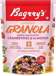 Bagrry’s Exotic Fruits Granola with Cranberries, Almonds 400gm, 30% Fruit, Nut & Berries Granola| 13 Superfoods, Oats, Quinoa, Mango, Strawberries, Almonds, Cranberries | Fruit Breakfast Cereal