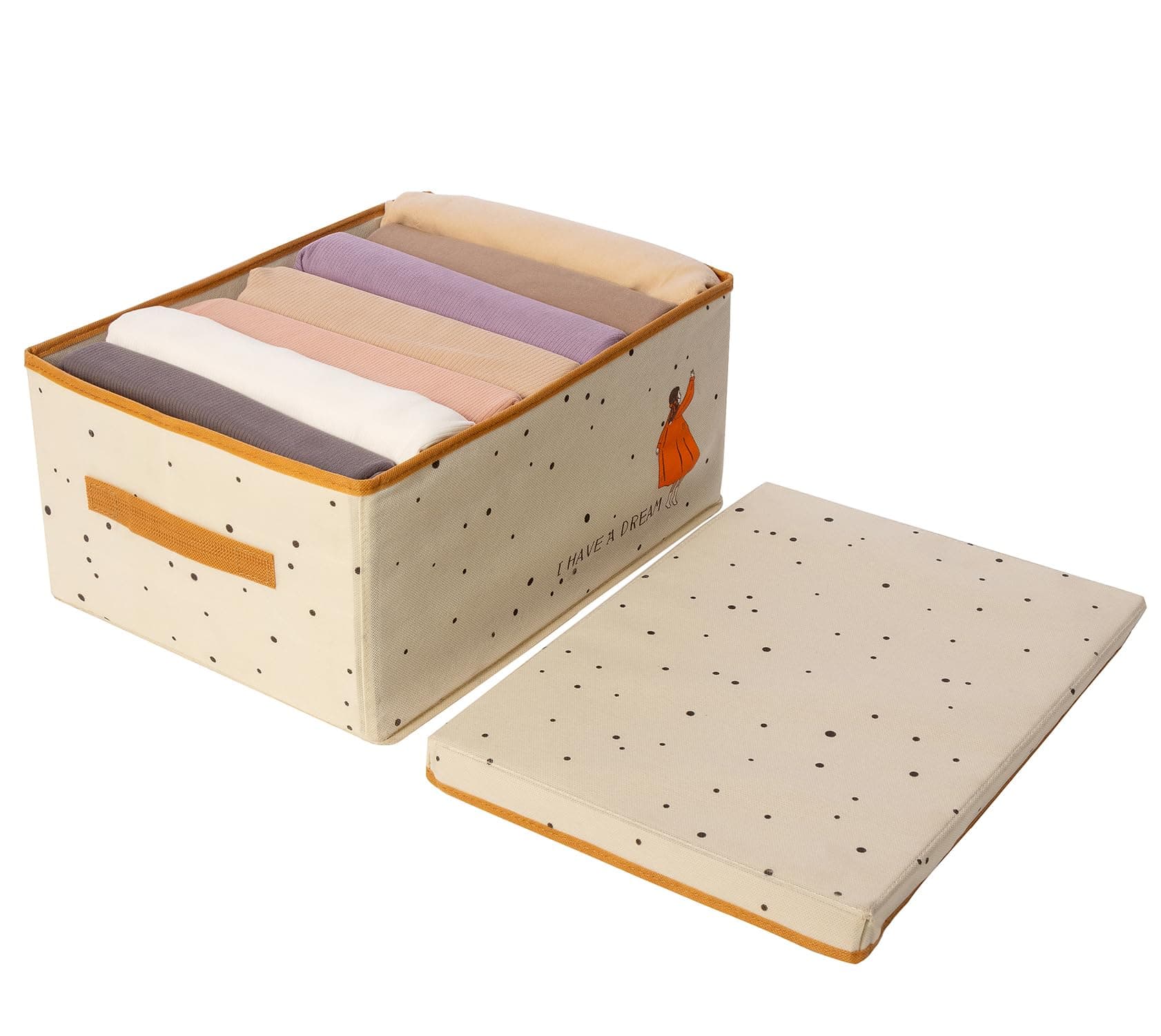 House of Quirk Non-Woven Clothes Storage Box Pants, Jeans, Underwear Organizer Drawer Divider Basket Design Toy With Lid (Beige Print, Small)