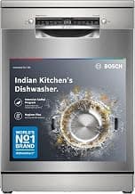 Bosch 15 Place Setting Free Standing Dishwasher for Indian Utensils, Intensive Kadhai Program, Home Connect WiFi, Inbuilt Heater, Fits Up to 80 Utensils, Silver Inox (SMS6HMI00I)