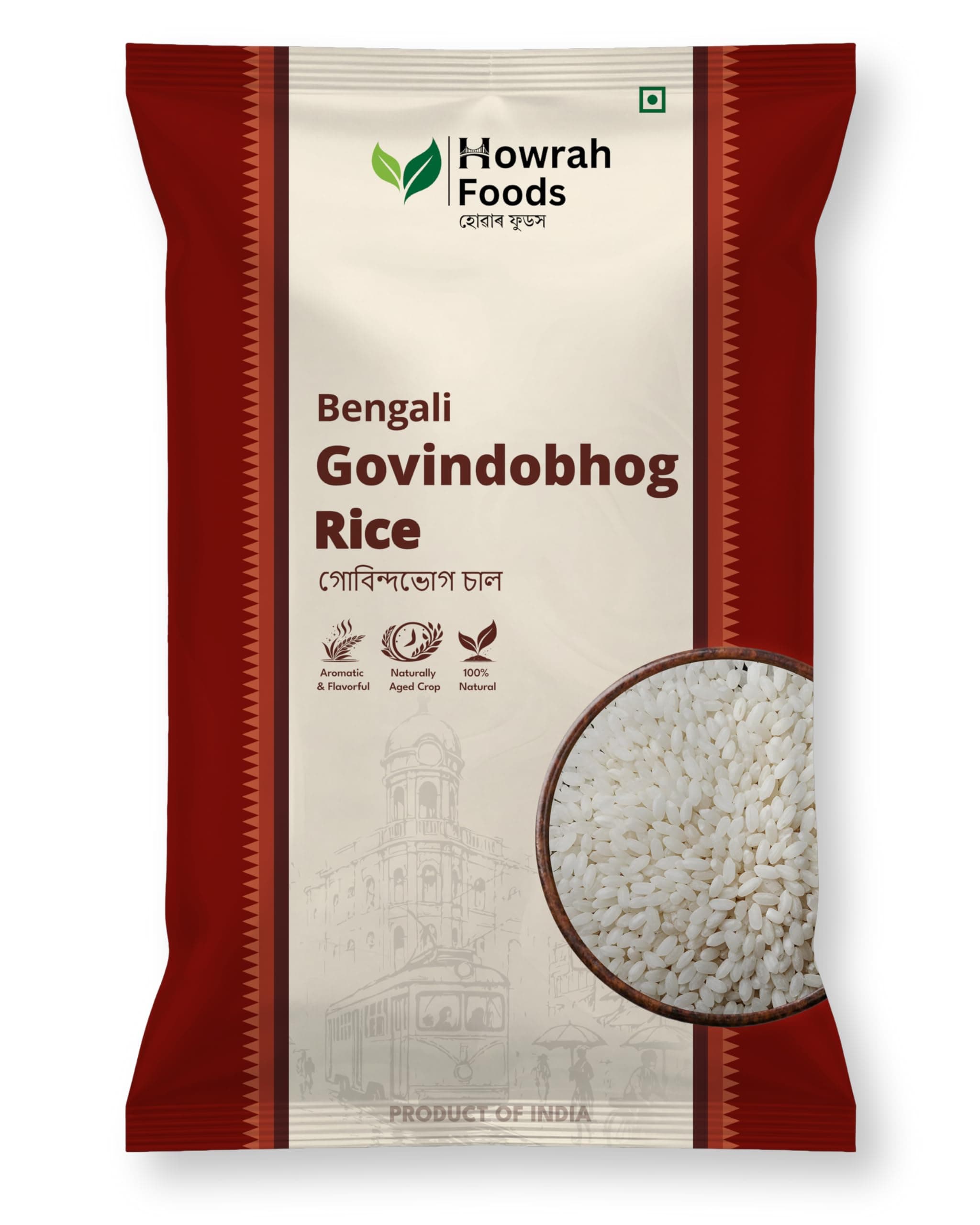 HOWRAH FOODS Premium Govindobhog Rice 2 Kg | Authentic Bengali Aromatic Short Grain Rice | GI Tagged Gobindo Bhog Chawal | Perfect for Bhog, Khichuri, Payesh & Pulao | Taste of Bengal