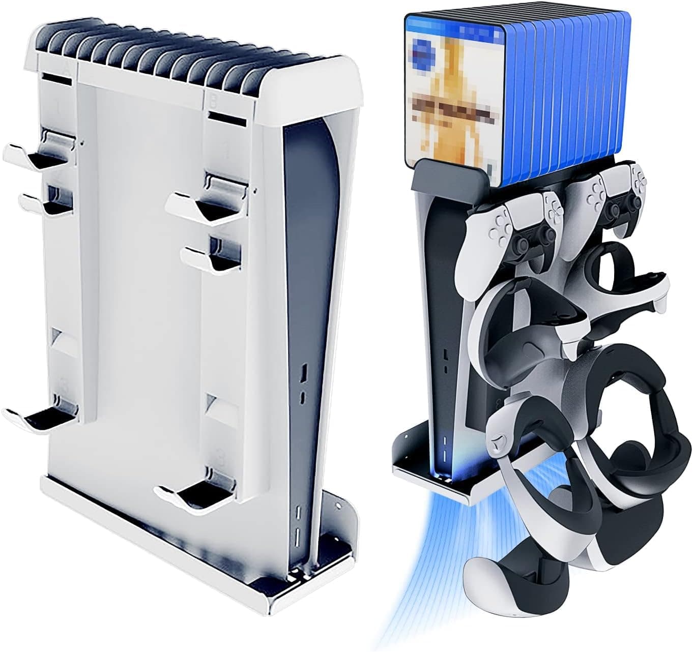 New World 8 in 1 Wall Mount Kit for All PS5 Model,Wall Stand Compatible with PSVR2 and PS5 Controller, Headphone Hanger, 14 Game Holder, Wall Bracket for PS5 Fat/Slim/pro (Disc and Digital Edition)
