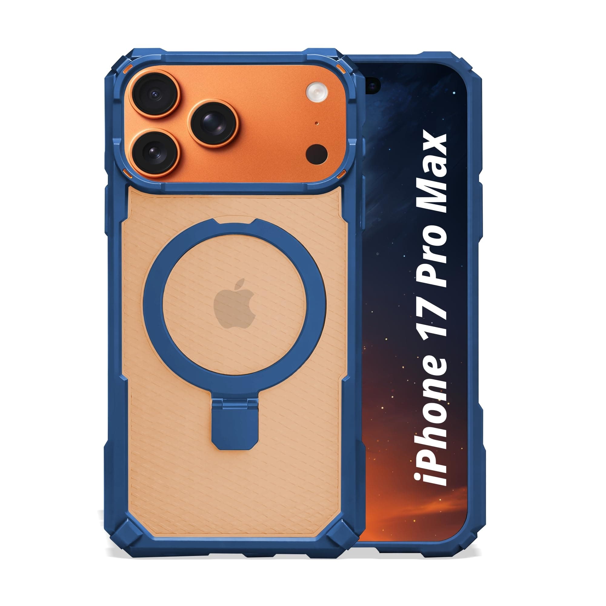 AIBEX Transparent Back Cover Compatible for iPhone 17 Pro Max| Mag-Saf Magnetic Ring Kickstand | Shockproof Dual Layer Military Grade Drop Protection Armor Case| Wireless Charging Support - Blue