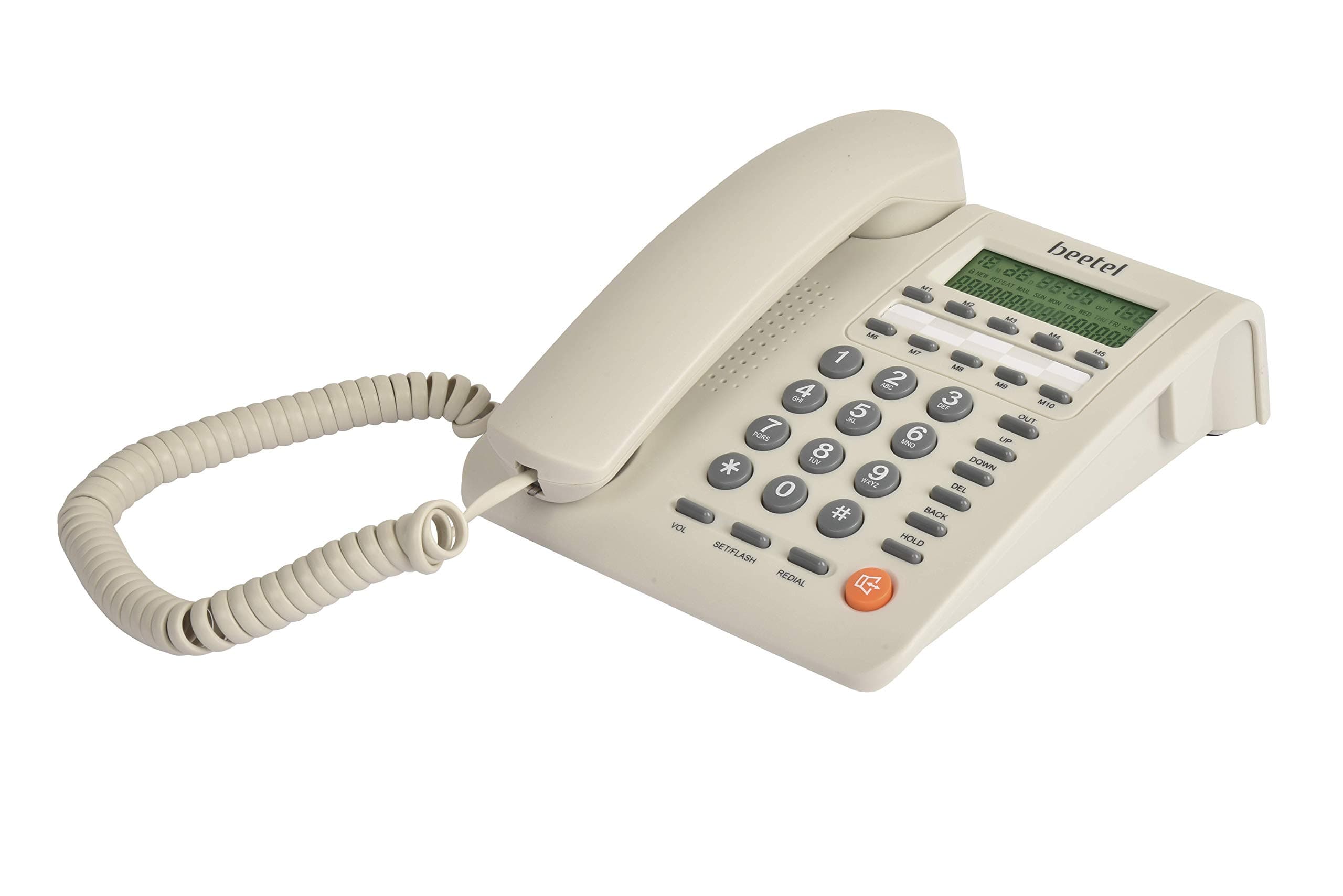 Beetel M59 Caller ID Corded Landline Phone with 16 Digit LCD Display & Adjustable contrast,10 One Touch Memory Buttons,2Ways Speaker Phone,Music On Hold,Solid Build Quality,Classic Design (White)(M59)