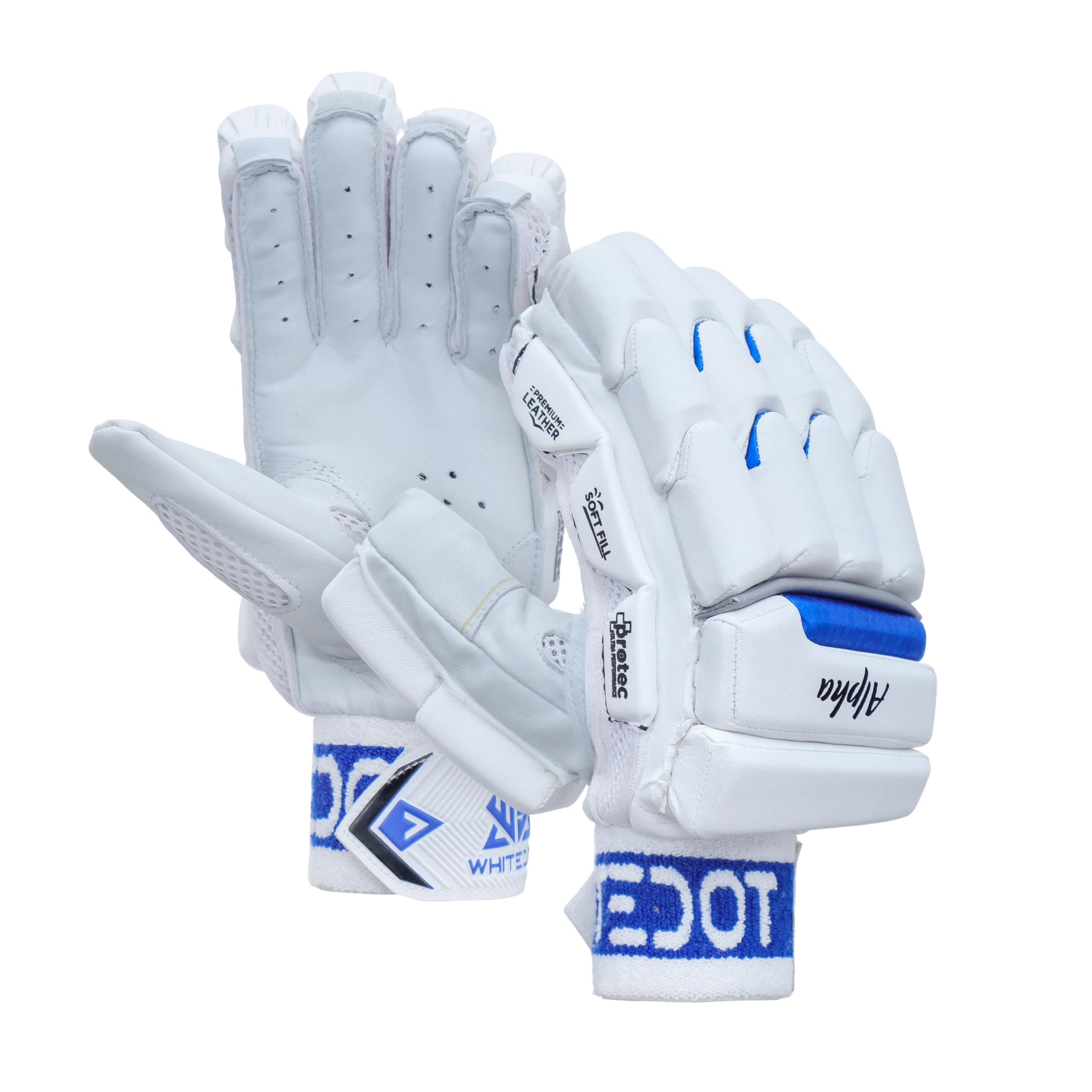 WHITEDOT Sports Alpha Levlon Leather Cricket Batting Gloves for Boys, Left Hand (Small, White)