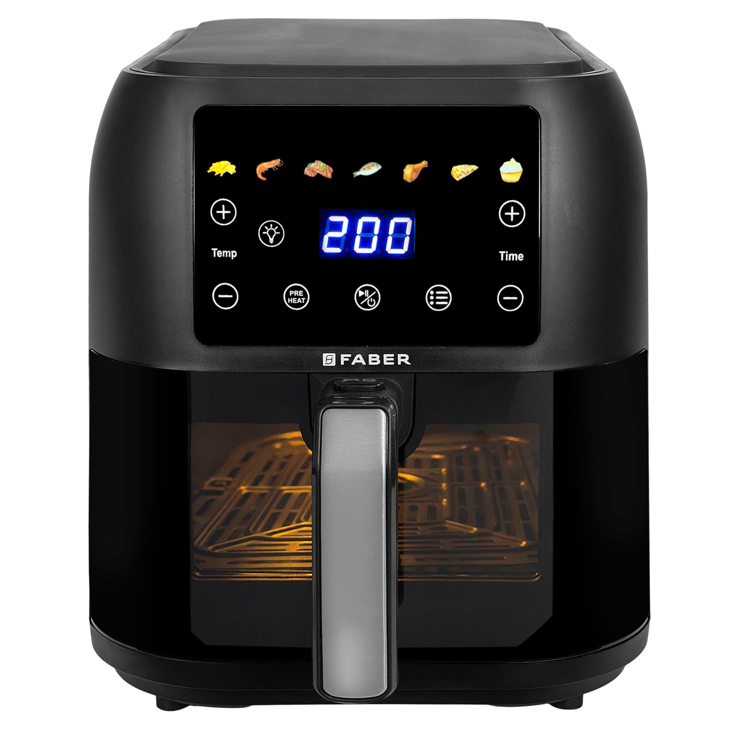 Faber 8 L 1700W Digital Air Fryer | Fry, Bake, Roast | 85% Less Oil, 200°C Swirl Heating Technology | 7-Preset Menu, Touch Control Interface, View Window, Auto Shut-Off | Black