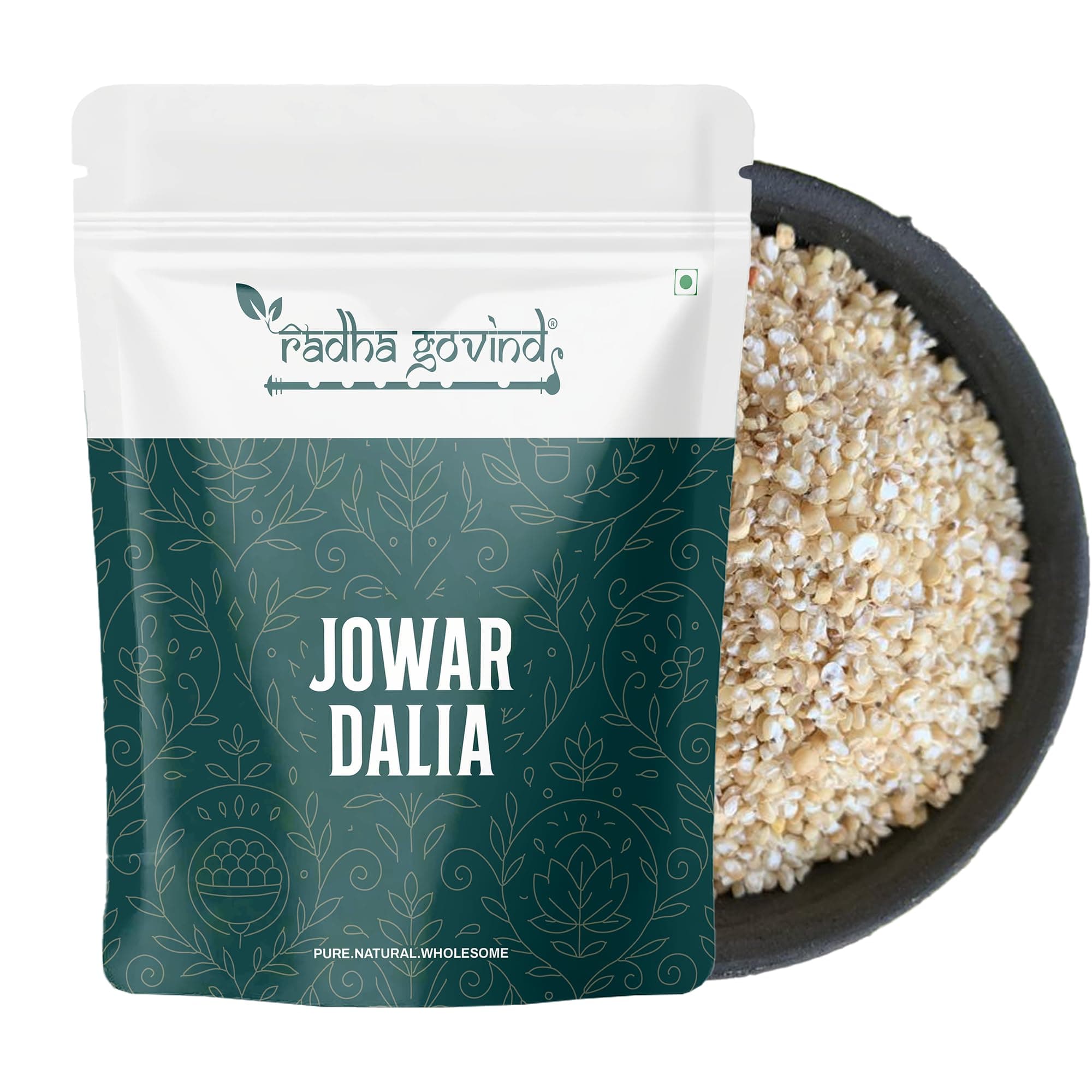 Radha Govind Organic Jowar Dalia 1kg High Fiber Sorghum Grain Healthy Gluten Free Broken Wheat Alternative Easy to Cook Nutritious Indian Whole Grain for Daily Breakfast Meals and Diet Use Pack