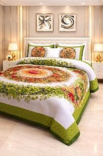 Prozone “Premium Floral King Size Cotton Bedsheet with 2 Pillow Covers | Mandala Design Double Bedsheet | Soft, Breathable & Luxury Bedding Set” (Green)