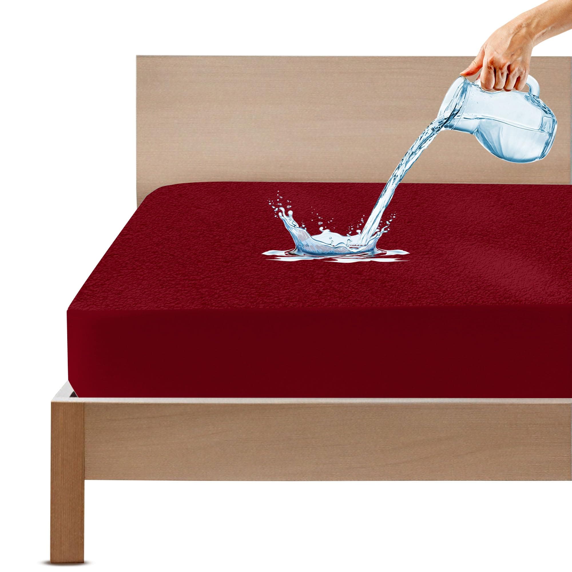 GADDA CO 100% Waterproof Premium Mattress Protector for Double Bed King Size 78x72 Inches / 6.5x6 ft| Cotton Feel Mattresses Cover |360° Elastic Fitted | Fits Upto 10 Inch | Bed Cover | Maroon