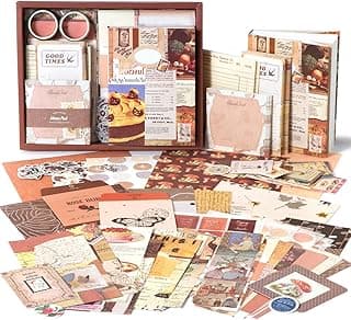 Niwlix Vintage Scrapbook Kit, 346 Pcs, A6 Grid Notebook, Scrapbook/Background Papers, Folding Labels, Envelopes, Washi, Photo Frames, Calendar Stickers, DIY Gift Journaling Kit for Teen Girl Women