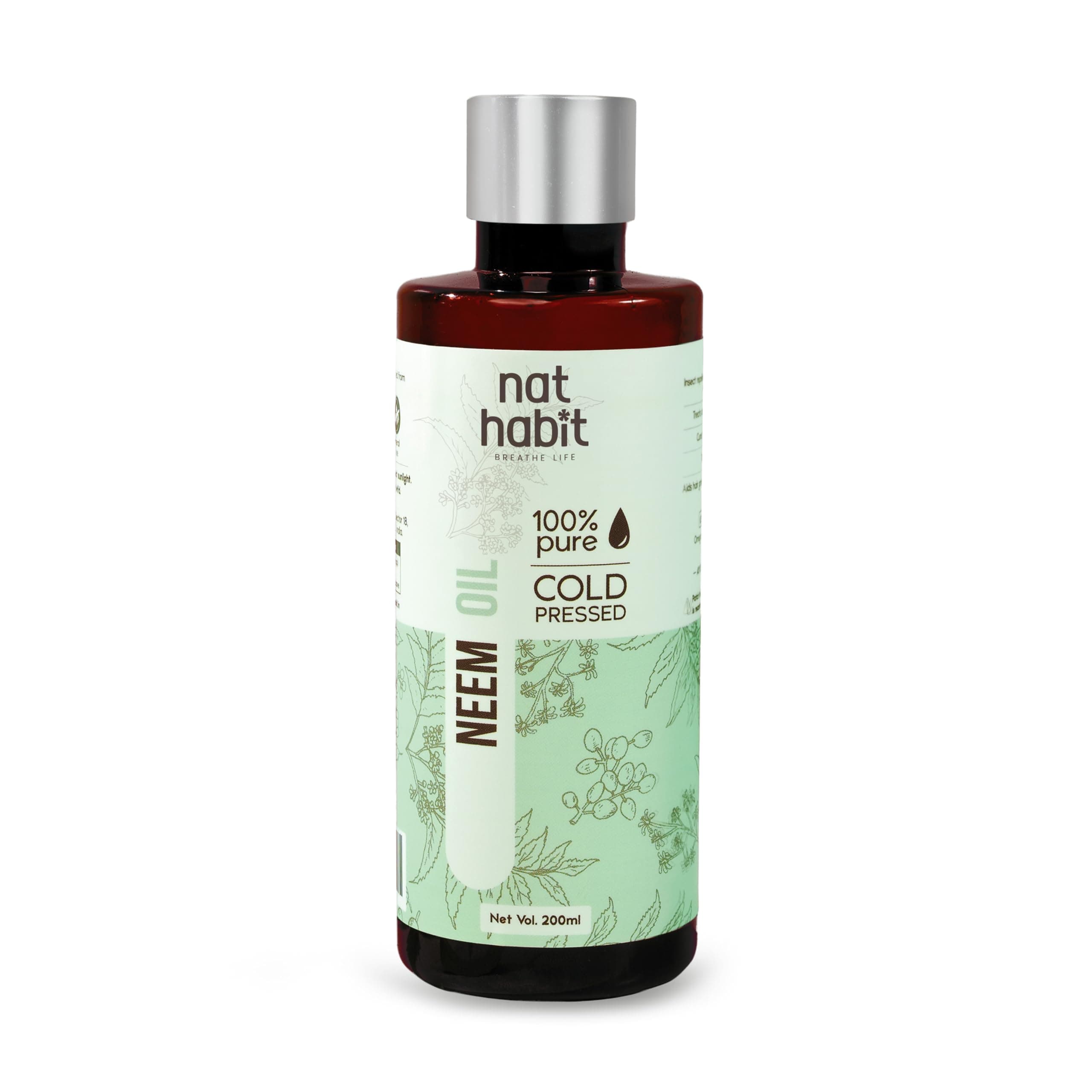 Nat Habit Cold Pressed 100% Pure Neem Oil for Skin & Hair | Fresh from our Ayurvedic Kitchen, Zero Preservatives | Body Massage Oil, Hair Oil - (200 ml)
