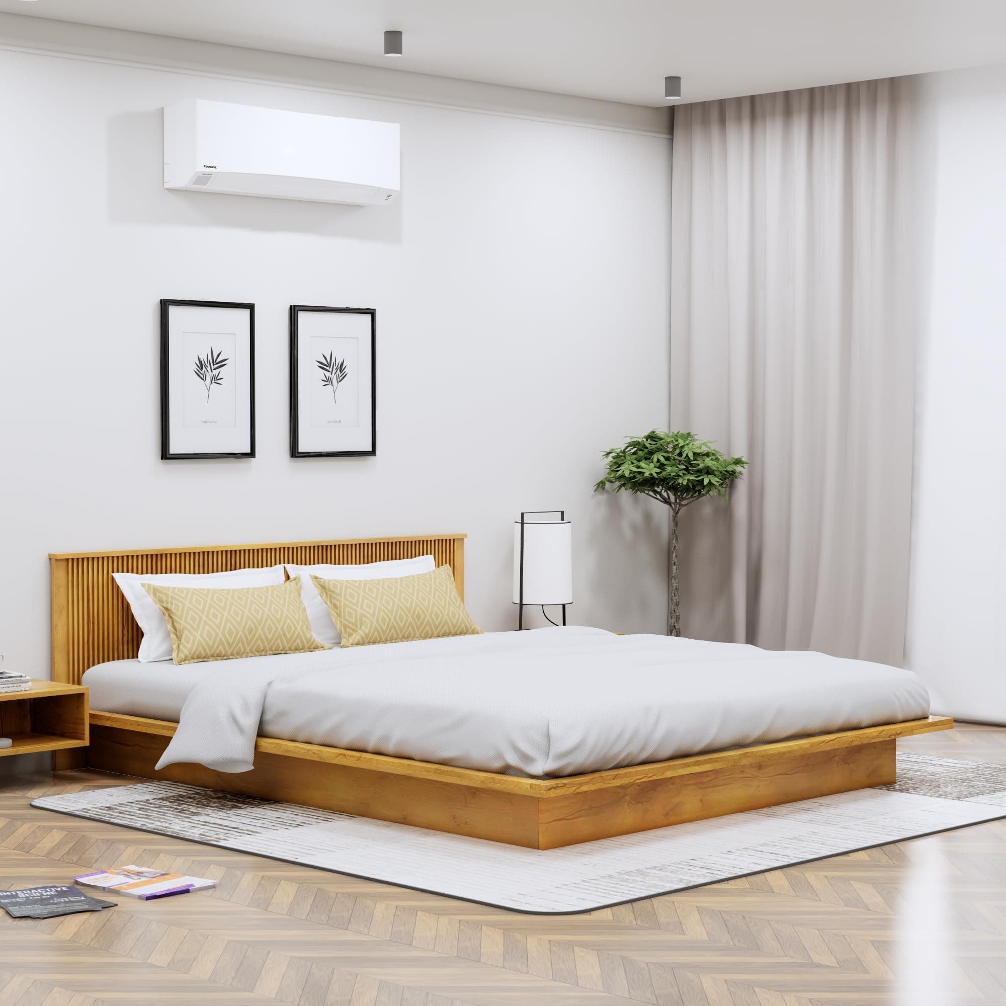 Bniture Modern Low Height King Size Bed Without Storage | Engineered Wood Platform Bed Designer Headboard | Bed King Size Wooden Cot Double Bed for Bedroom 3 Year Warranty (Giant Wood)