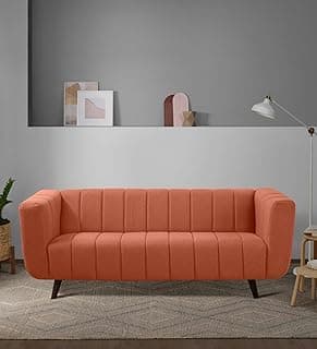 Sleepyhead Kiki Designed by Duroflex - 3 Seater Sofa |Premium Fabric Sofa with High-Density Foam |Sturdy Wood Frame & Plush Cushions |3 Years Warranty - Lava Orange