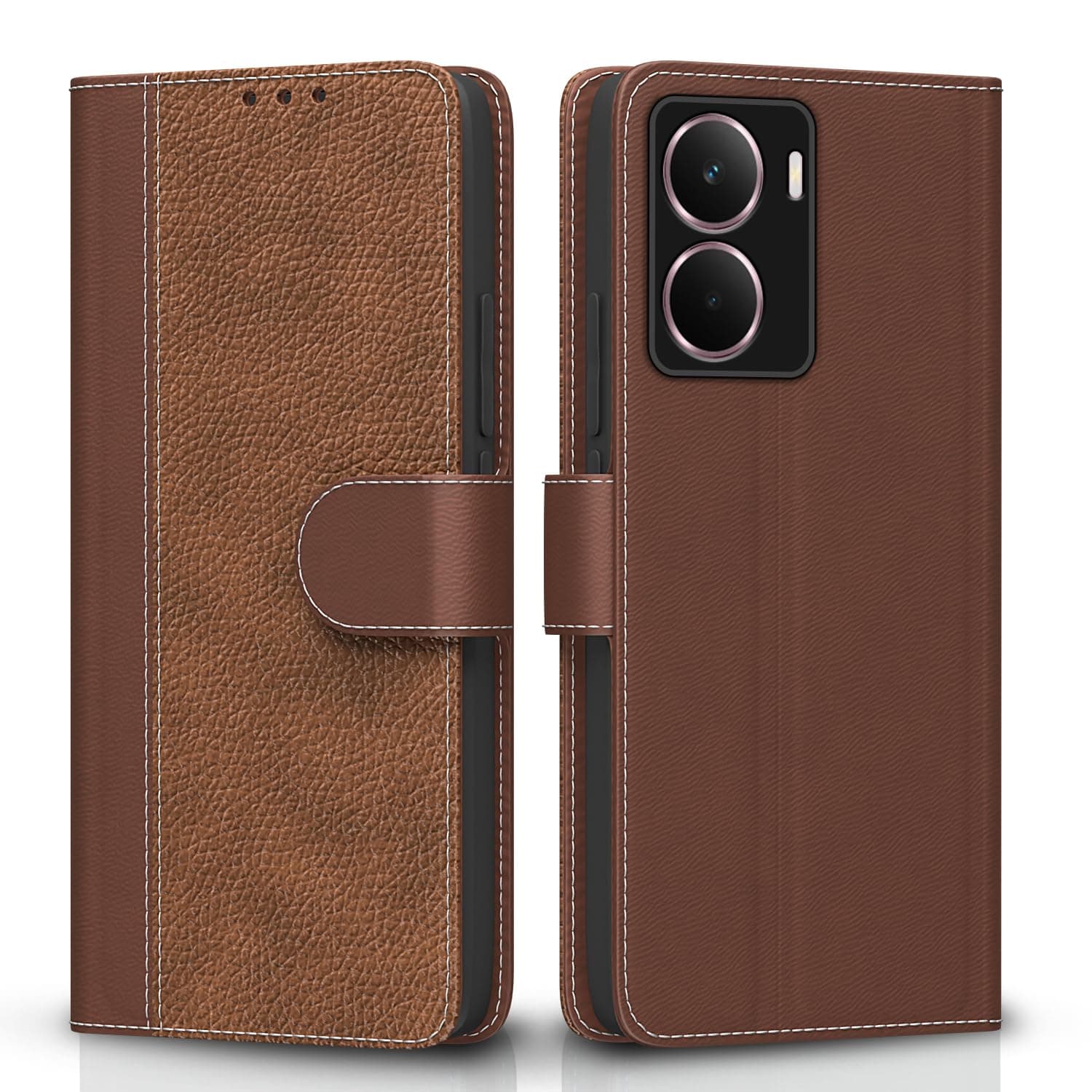 Amazon Basics Flip Cover for Realme P3 5G | Leather Finish | Wallet Stand and Shock Proof | Complete Protection Flip Case (Tan)