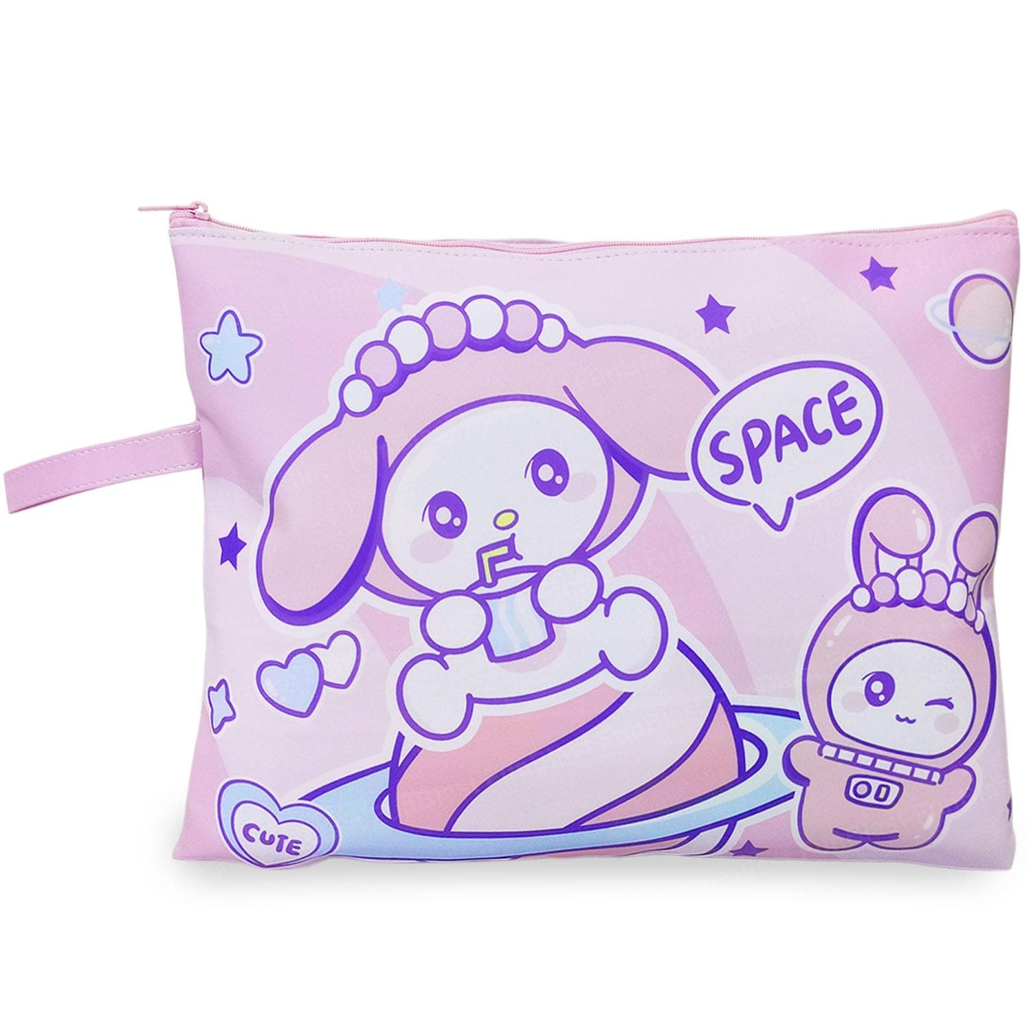 FunBlast A4 Zipper Bag – Multipurpose Cartoon Print Pouch for Certificate, Paper & Documents Holder Bag, Kawaii Makeup Organizer, School Office Stationery Organizers Bag-1 pcs (Pink)