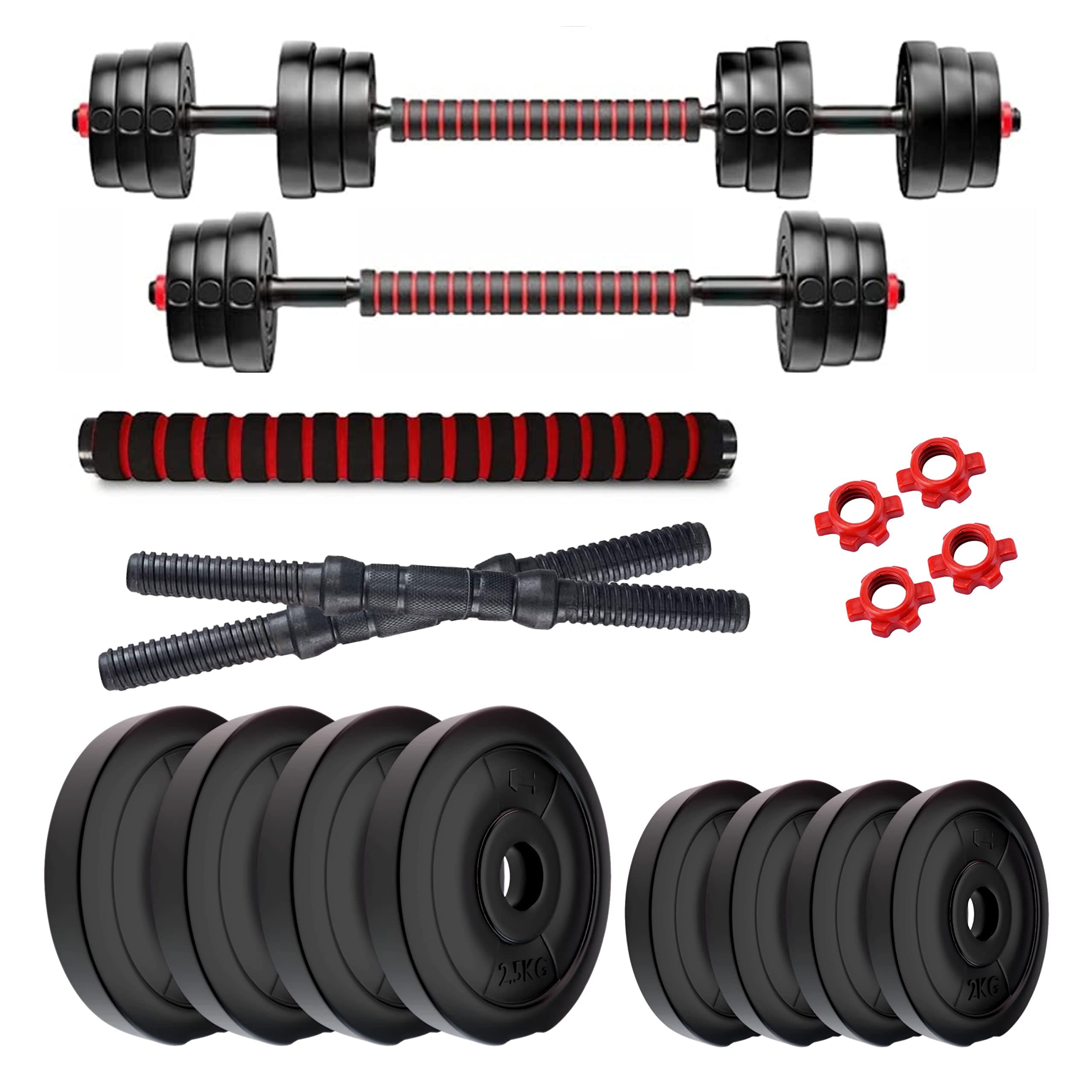 Kore 3 In 1 Convertible 18 Kg PVC Dumbbells Set, Black