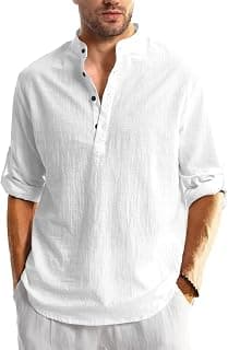 Men's Cotton Blend Straight Kurta Shirt with Mandarin Collar - Slim Fit Casual Short Kurti Featuring Textured Slub Fabric and Roll-Up Full Sleeves