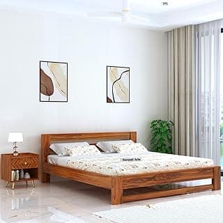 Ganpati Arts Sheesham Wood Foster Queen Size Bed Without Storage for Bedroom | Wooden Double Bed Cot Palang Furniture for Living Room Home Hotel (Natural Finish)