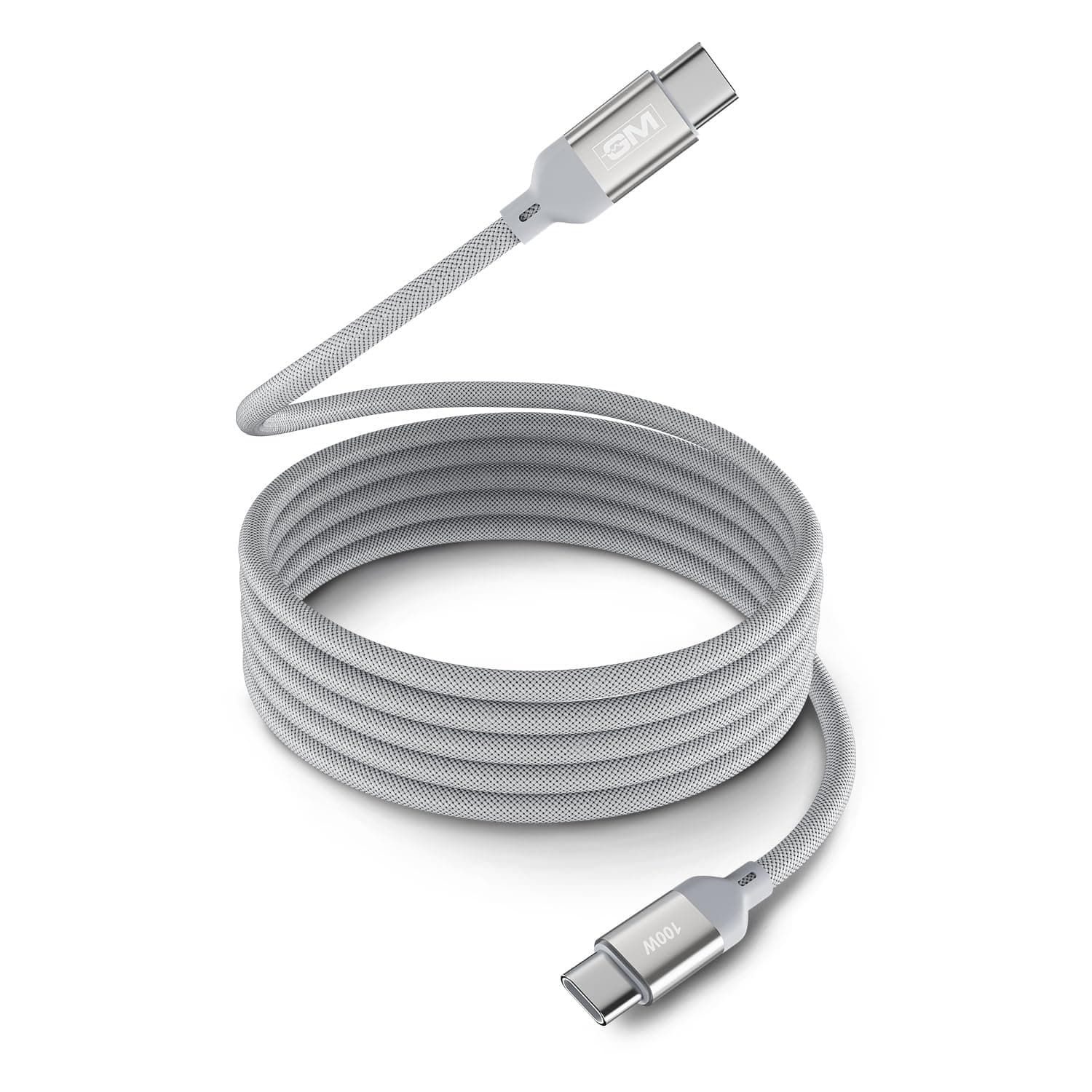 GM G+ Flash PD 100W Grey Magnetic Charging Cable | Type-C-C | 120cm | Premium Braided Copper Wire | 20,000 bend cycles tested | 480Mbps | Fast Charging for Laptops & Phones | 1 Year Warranty