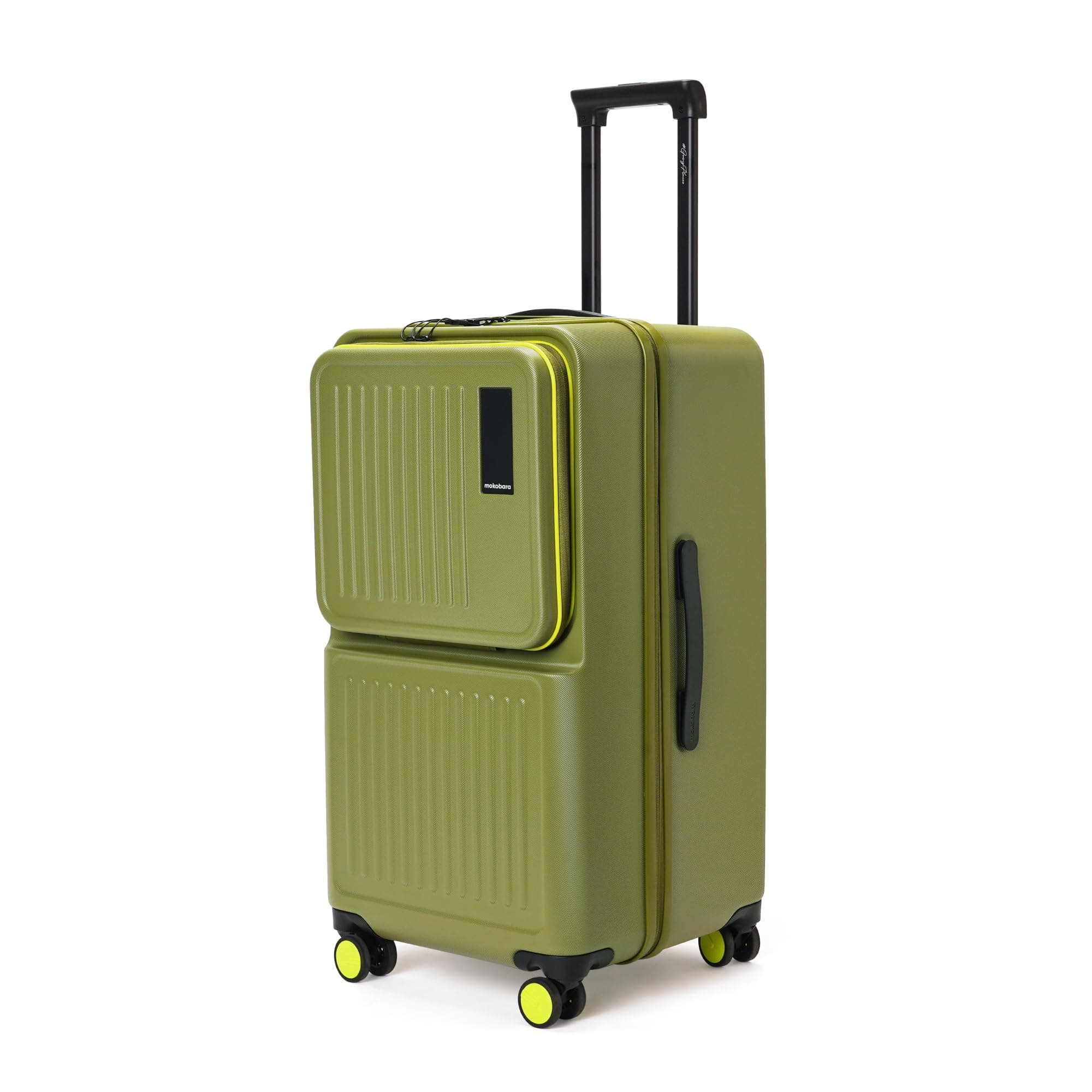 MOKOBARA Transit Trunk Luggage Trolley Bag-70.5cm(82L),Polycarbonate Hardshell,Detachable Shelves,Front Pocket,TSA Lock,360°Silent Wheels,YKK Zipper,for 15+ Day Trip,Olive(So Matcha Limeray)