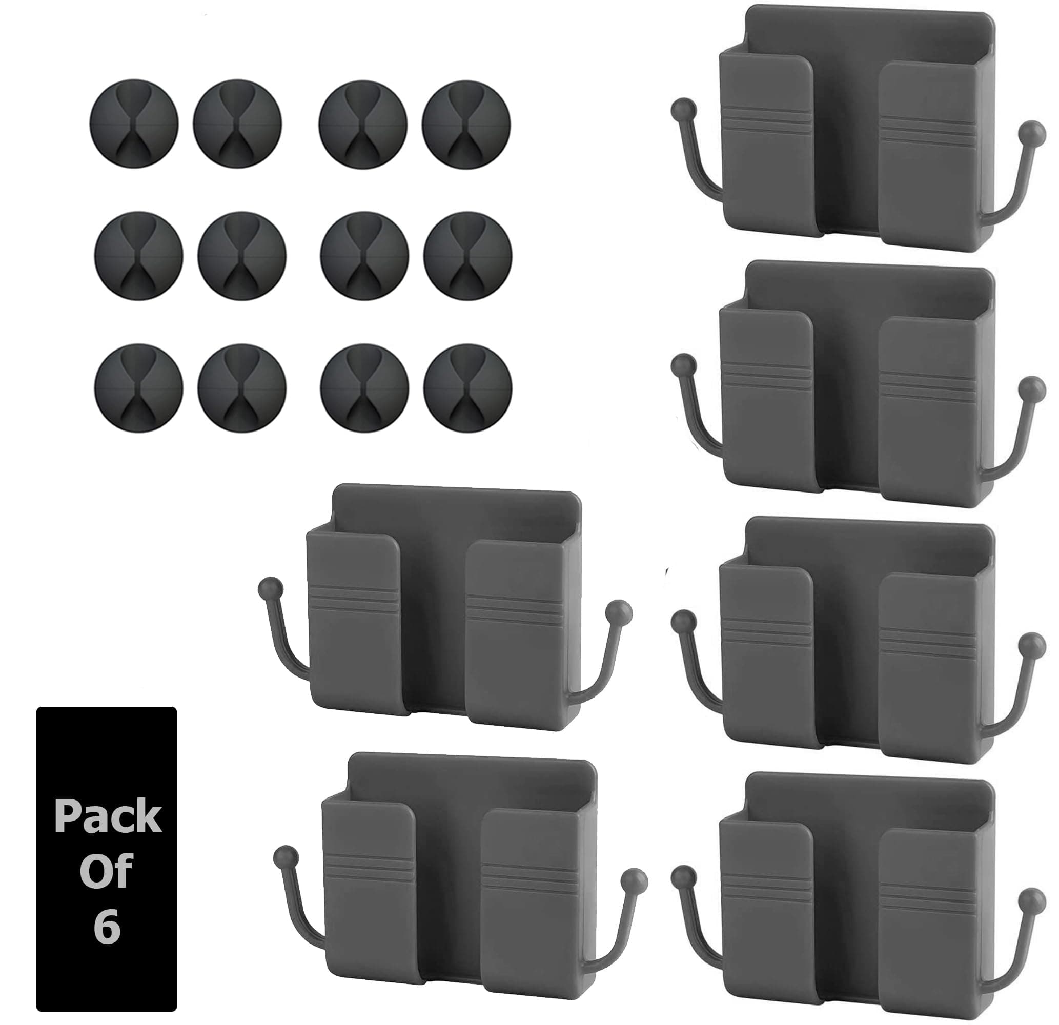 OIVO INDIA Wall Charger Hook Mobile Phone Holder Universal Hanging Bracket with Cable Organizer Stand (Grey, Pack of 6)