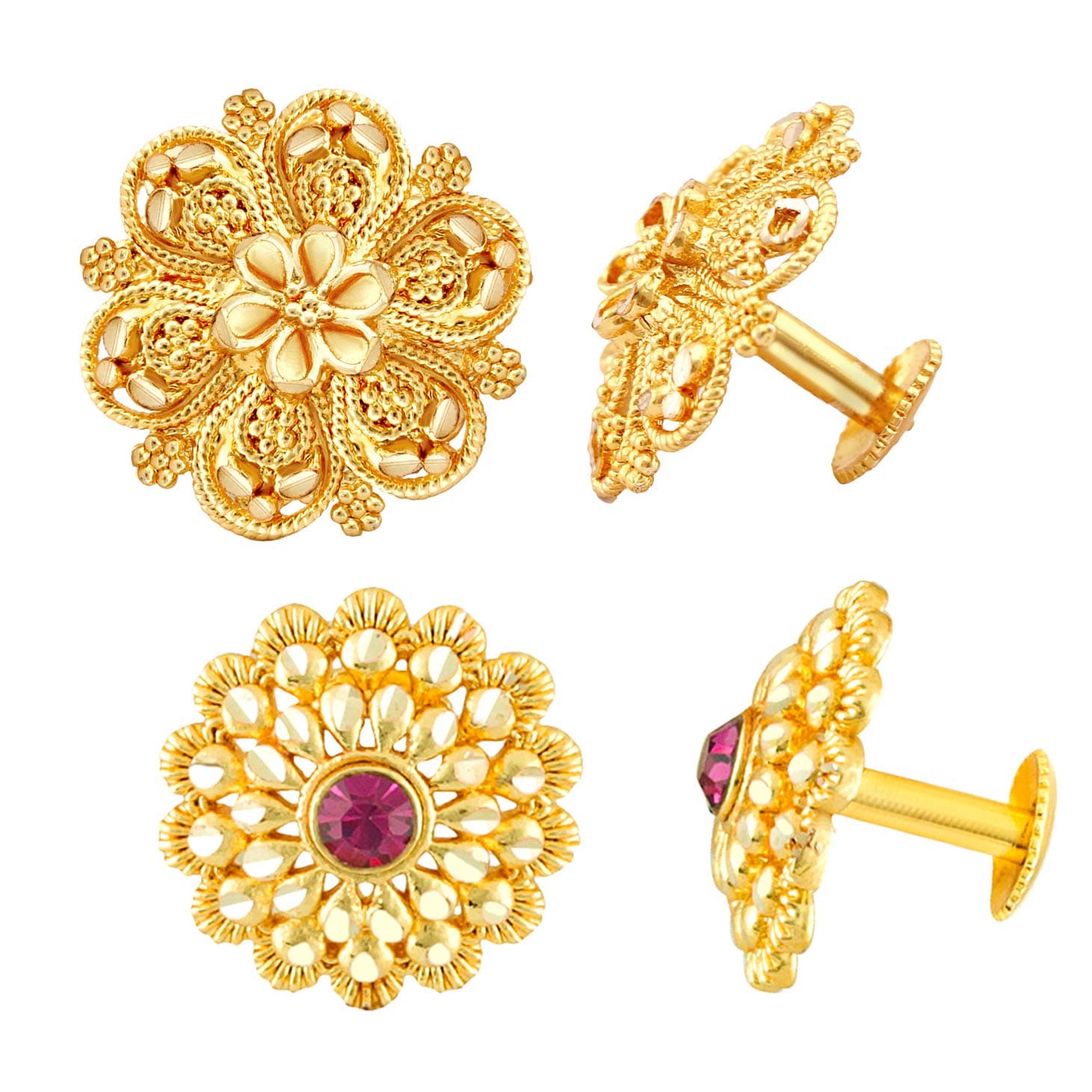 MEENAZ Traditional Temple 1 One Gram Gold 18k Copper Brass Ruby South Screw Back Studs Earrings Combo Set Pack For Women girls Latest -Ear rings combo-M07