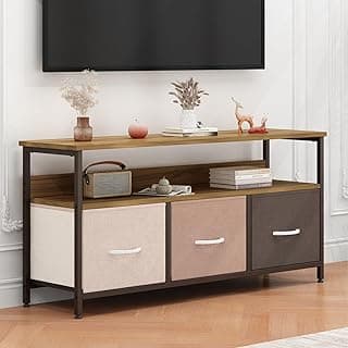 Amazon Brand - Umi Fabric Chest of 3 Drawers with Shelves for TV Unit Media Console Table Closet Drawer Storage Organizer for Living Room Bedroom Book Toys Storage - 120x30x55cm