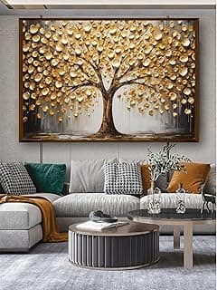 Artsense Luxury Golden Tree Wall Painting | Premium 3D Textured Canvas Wall Art with Wooden Frame | Modern Lucky Tree Artwork for Living Room Bedroom Office Home Décor | 30x40 Inches