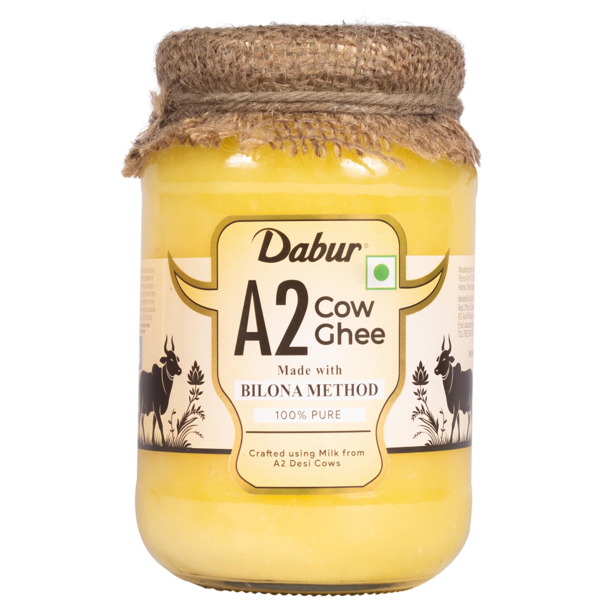 Dabur A2 Cow Ghee - 500ml | Rich in Vitamin A & Antioxidant properties | Made with Bilona method | Helps balance Vata & Pitta Dosha | Crafted using milk from A2 desi cows | 100% pure
