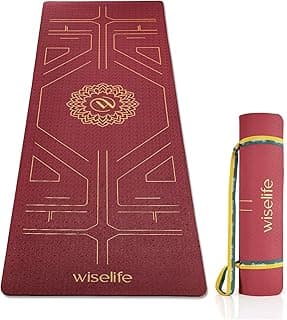 Wiselife Tru Body Alignment Yoga Mat + Sleek Yoga Strap For Men And Women | Non-Slip Textured Extra Wide & Thick | Pro Balance Tpe Exercise Mat For Home, Pilates, Gym & Fitness (6Mm, Wine)