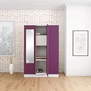Interio by Godrej Almirah Slimline 3-Door Steel Almirah, Cupboard for Clothes (Purple), 1-Year Warranty, 7 Shelves, 1 Locker, Star Design Mirror