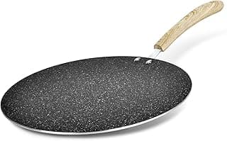 BERGNER Bellini Plus Aura 5-Layer Non-Stick 28 cm Flat Tawa, Tava with Soft Touch Wooden Finish Handle, Food Safe (PFOA Free), Thickness 4mm, Easy to Clean - Induction and Gas Stove Ready