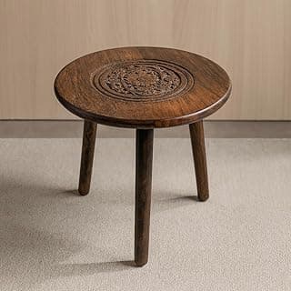 WOOYNEX Wooden Table with Three Legs A Modern Round Coffee Table and Side Table for Small Spaces with Pillar, Wood Books, Magazines, and Plant Stand for Living Room Entryway Table. (Bronze)