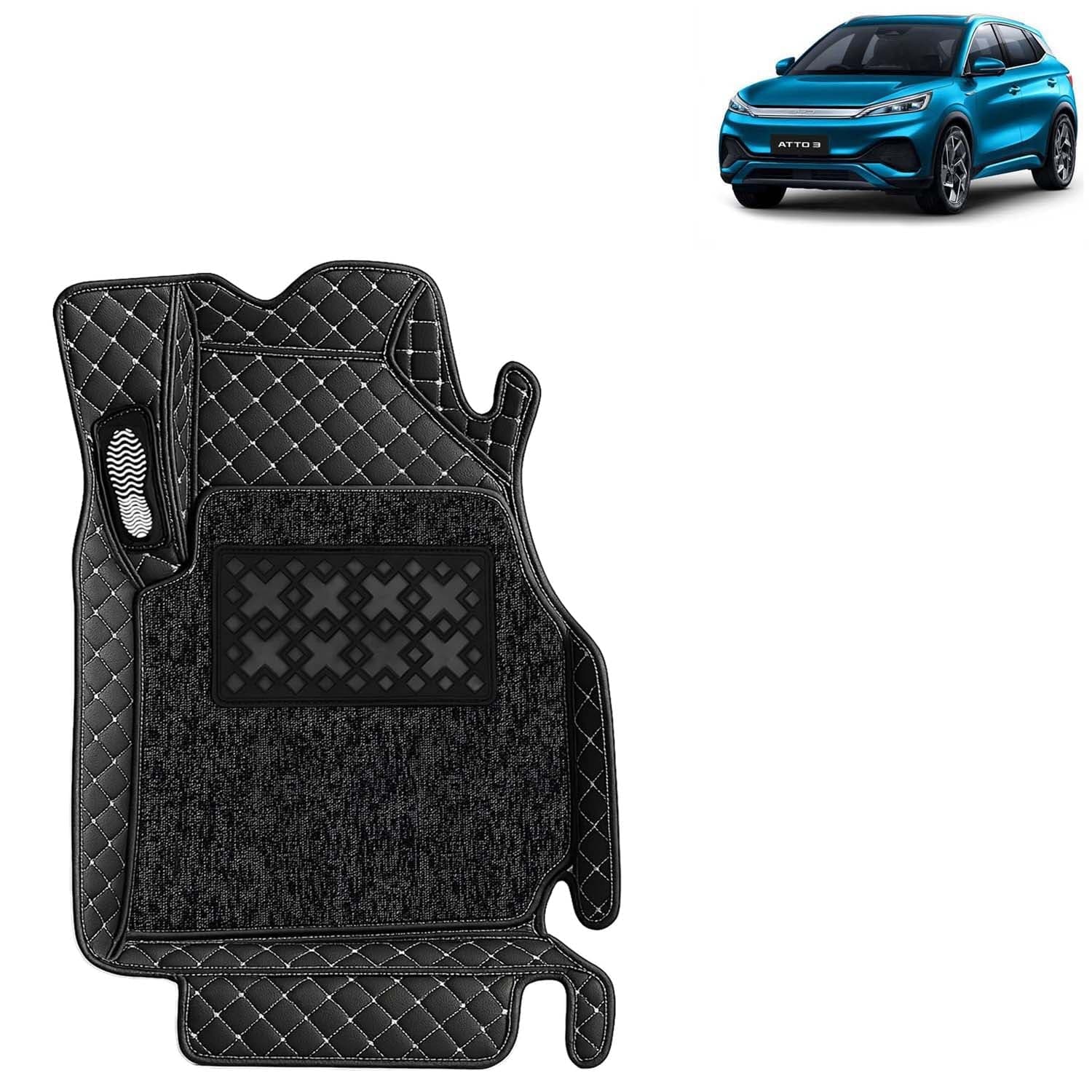 KINGSWAY Accessories Premium 7D Car Floor Mats Only Compatible with BYD ATTO 3 Year 2022 Onwards All Model, Set of 3 Pcs, 100% Waterproof & Washable Luxury 7D Car Foot Mats, Classic Black