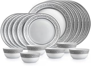 CELLO Argento Solitaire Series Opalware Dinner Set of 18 Pieces for Family of 6 | Bone-Ash Free & Leadfree Opal Glass Microwave & Dishwasher Safe, Crockery Plates & Bowls Set for Daily Use & Gifting