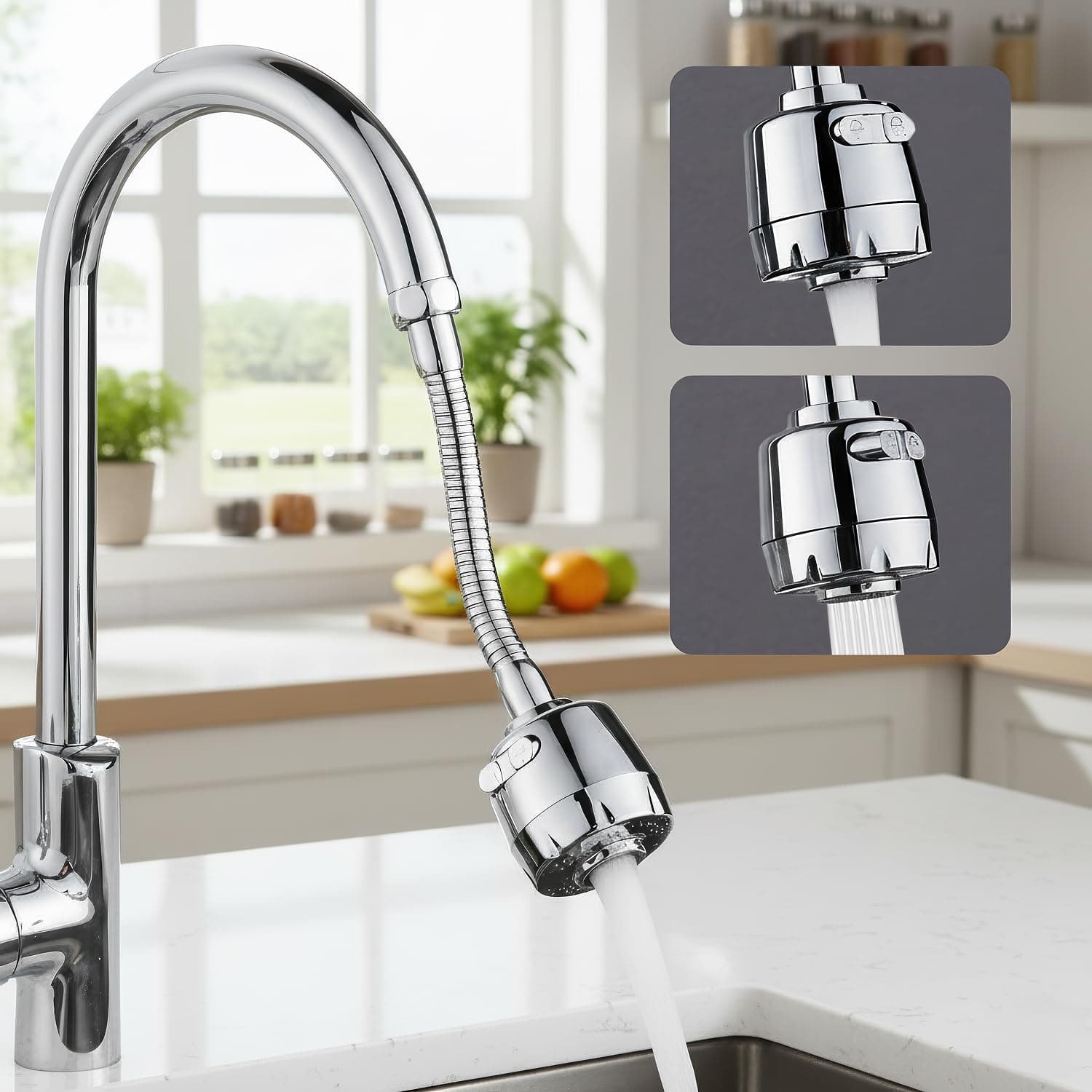 Amazon Basics Tap Extension For Kitchen Sink | Flexible Water Filter For Sink Tap For Kitchen Basin | Faucet Extender For Taps with |Kitchen Accessories Items For Home Pack of 1