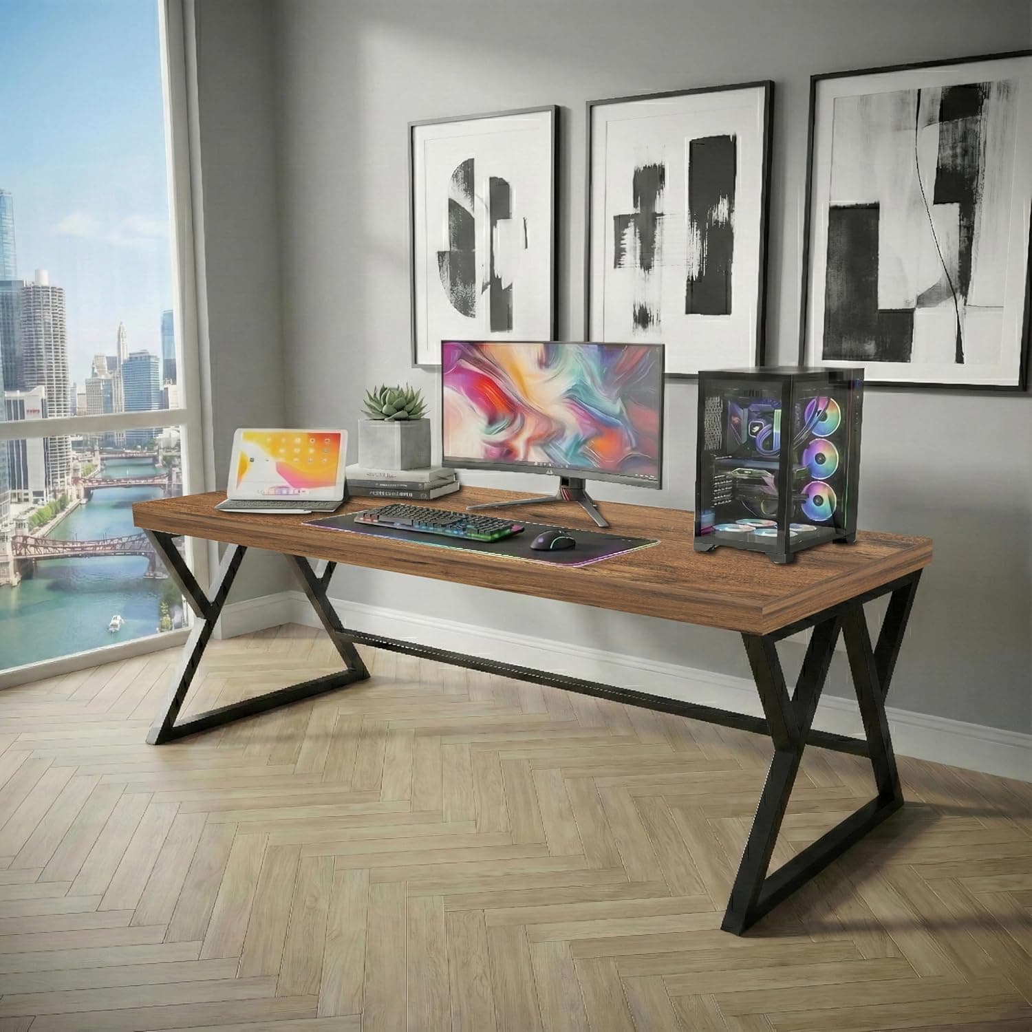 Klaxon Modern Computer Desk for Home Office and Work, 150 cm Engineered Wood Workstation Table for Gaming and Study, Riva Forest Dark (Riva 150 FD)