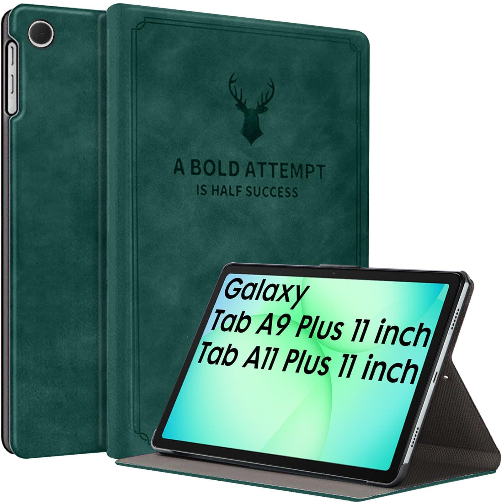 Robustrion for Samsung Galaxy Tab A11+ 11" & A9+ 11 inch Cover Case, Deer Flip Cover Case for Samsung Tab A11 Plus Tablet Cover [Auto Sleep Wake Support] - Dark Green
