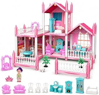2-Story Doll House for Girls with Dolls & Furniture | Princess Dream House Toy with 4 Rooms | Pretend Play Dollhouse for Kids Age 3+ Years (Doll House)
