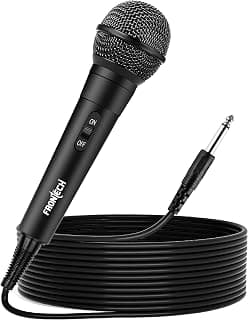 FRONTECH Dynamic Microphone with 3m Cable| 6.5mm Jack | On/Off Switch - Durable Metal Net, Compatible with Karaoke Machines and Speakers, Ideal for Speech, Weddings (HF-0014, Black)