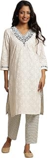 W for Woman Women's Cotton Geometric Regular Kurta