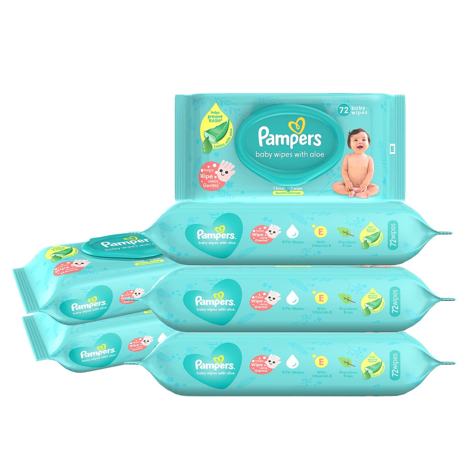 Pampers Baby Gentle Wet Wipes with Lid 432 Count (72 X Pack of 6) | with Aloe Vera and Vitamin E | 97% Pure Water | Paraben free | Combo Pack